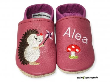 Lederpuschen altrosa-flieder mit Namen (rosa) Pilz Igel Windmuehle (rosa-flieder)